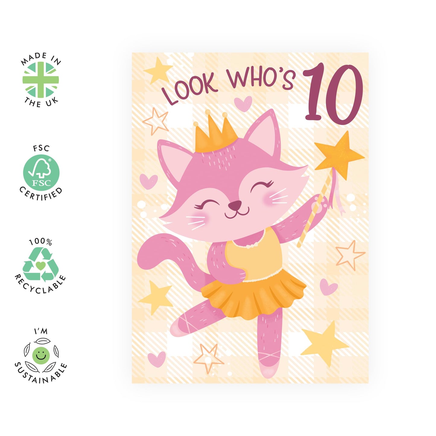 Birthday Cards For Daughter - Ballet Cat 10 - Happy 10th Birthday Card Niece - Cousin Birthday Card Female - Ten Years Old Girl Birthday Card Children Kids - Comes With Stickers - By Central 23