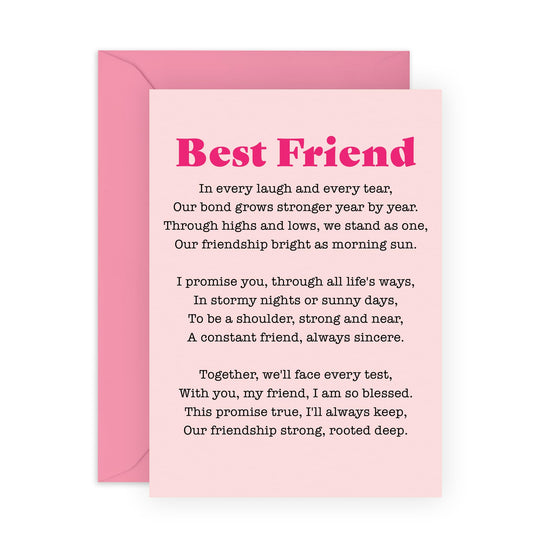 Greeting Card - 'BESTIE POEM' - Perfect for Celebrating Your Special Friend with a Heartfelt Note - Ideal for Best Friends BFFs and Anyone Who Loves Thoughtful Note - Comes with Stickers By Central 23