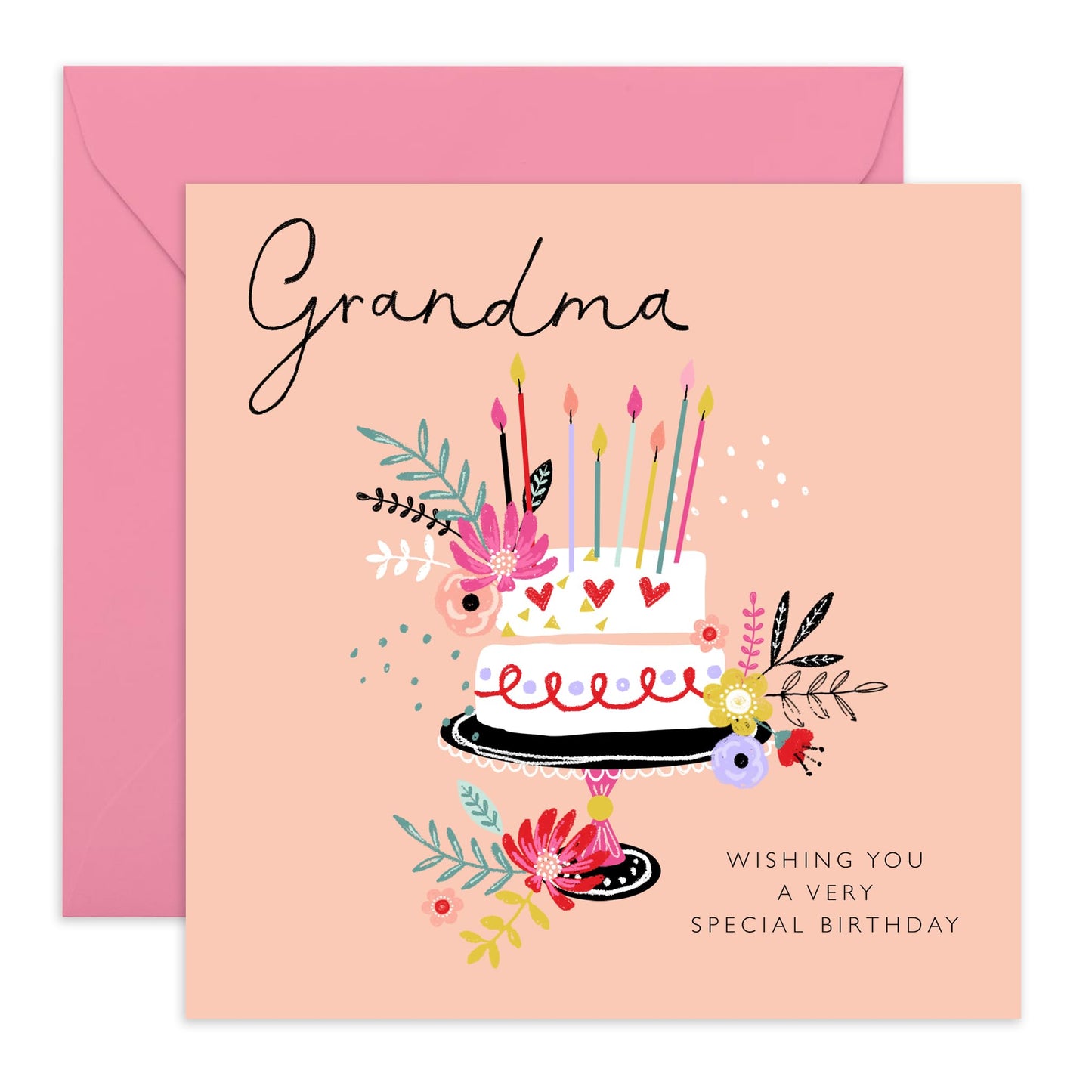 Happy Birthday Grandma Card - Celebration Bday Cake - Fabulous Greeting Cards For Grandmother - Nana Birthday Card For Her - Grandma Gifts For Women - Comes With Stickers By Central 23