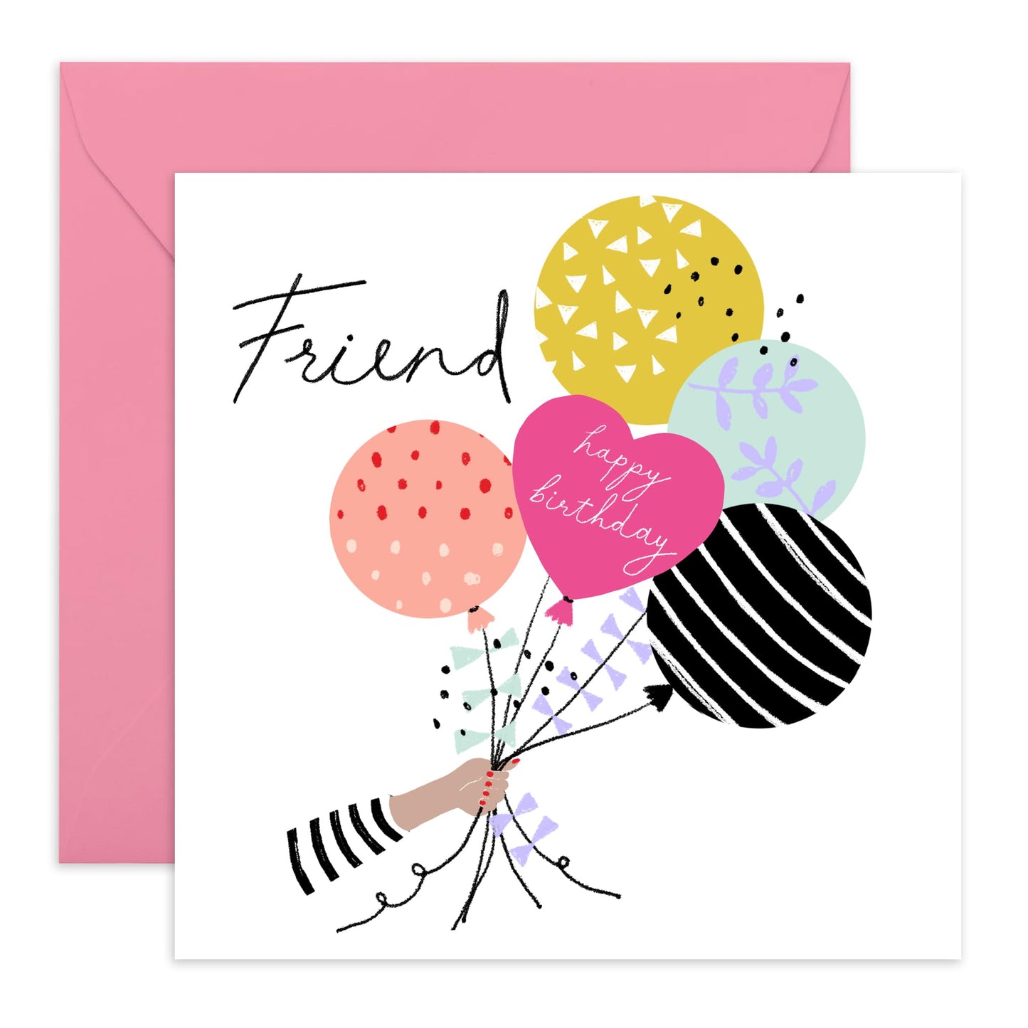 Friend Card - Birthday Heart Balloons Celebration - Bday Gifts For Friends Women - Friend Birthday Cards For Women - Comes With Cute Stickers - By Central 23