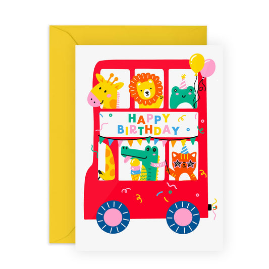 Birthday Card For Kids - Birthday Animals Bus - Baby Milestone Cards - Birthday Gift For Son Daughter Niece Nephew - Gift From Mum Dad - Birthday Card Boys Girls - Comes With Stickers By Central 23