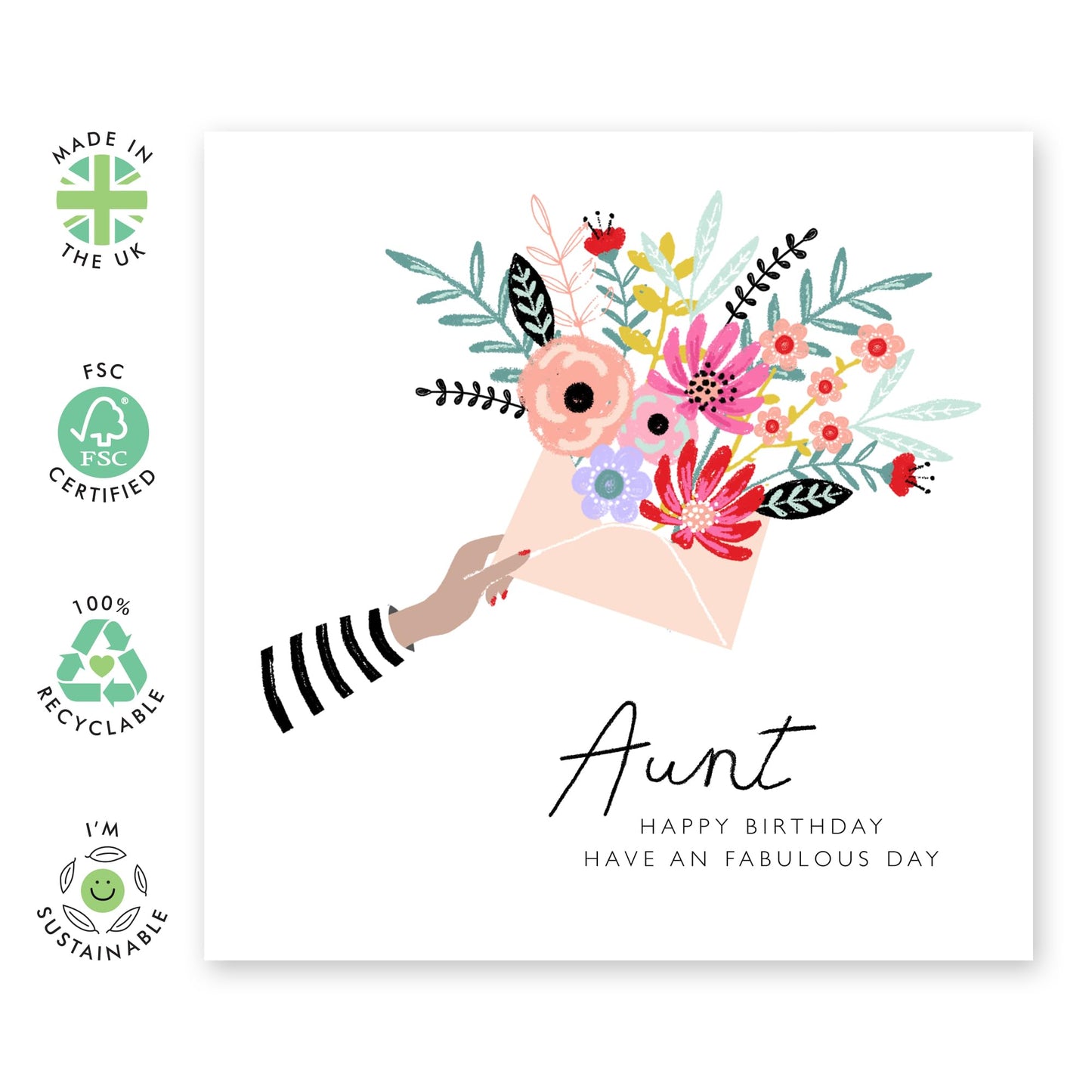Birthday Card For Aunt - Aunt Floral Envelope - Gift From Niece Nephew - Happy Birthday Aunty Greeting Card - Greeting Cards Her - Heartfelt Gifts Women Tia - Comes With Fun Stickers - By Central 23