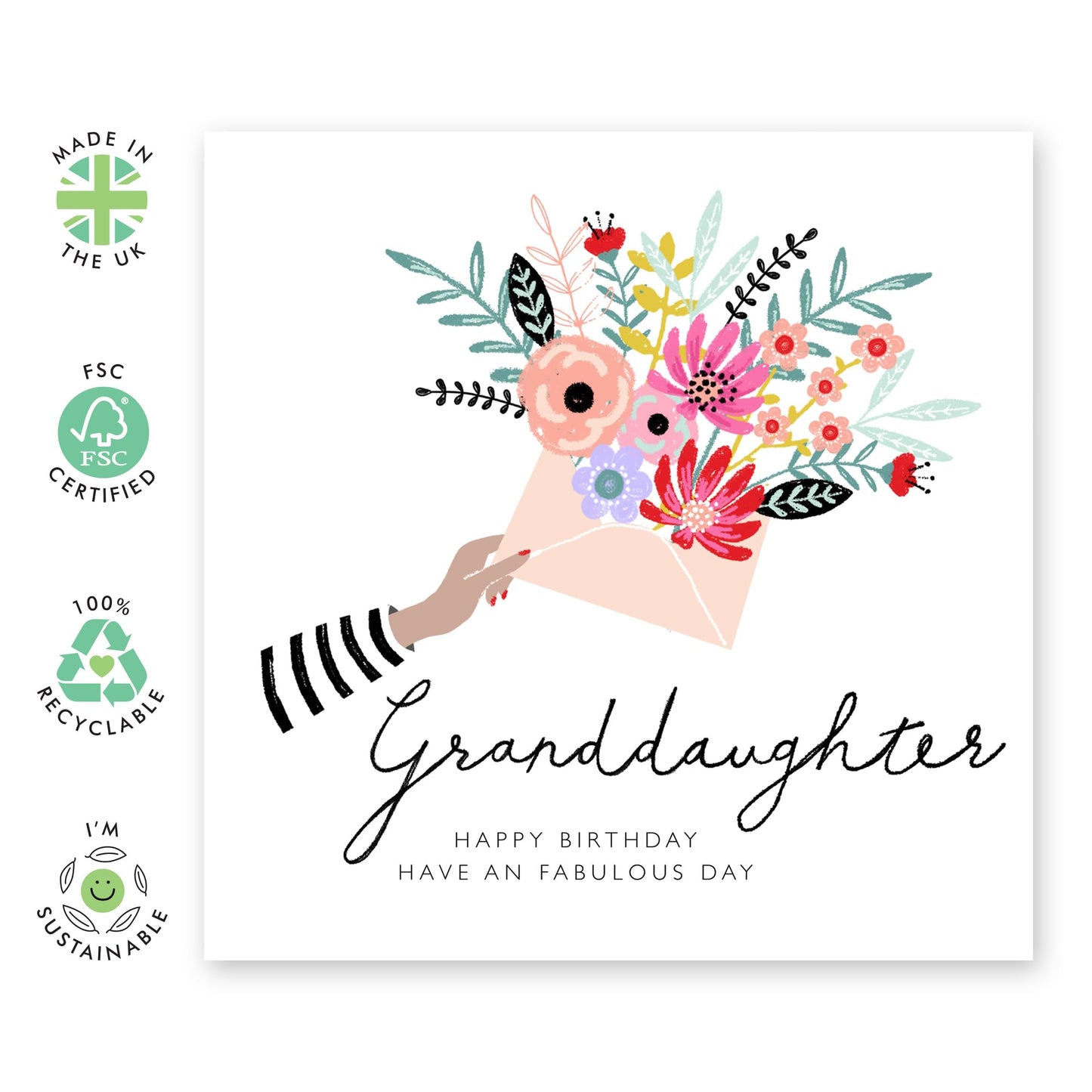 Fabulous Birthday Card For Granddaughter - Birthday Cards For Girls - Floral Granddaughter Birthday Card - Granddaughter Gifts For Her - Flower Card For Women - Comes With Fun Stickers By Central 23