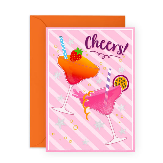 Birthday Cards For Her - Cheers Cocktails - Party Birthday Cards For Mum Mummy - Aunt Auntie - Funny Greeting Card - Gift For Sister - Comes With Stickers - By Central 23