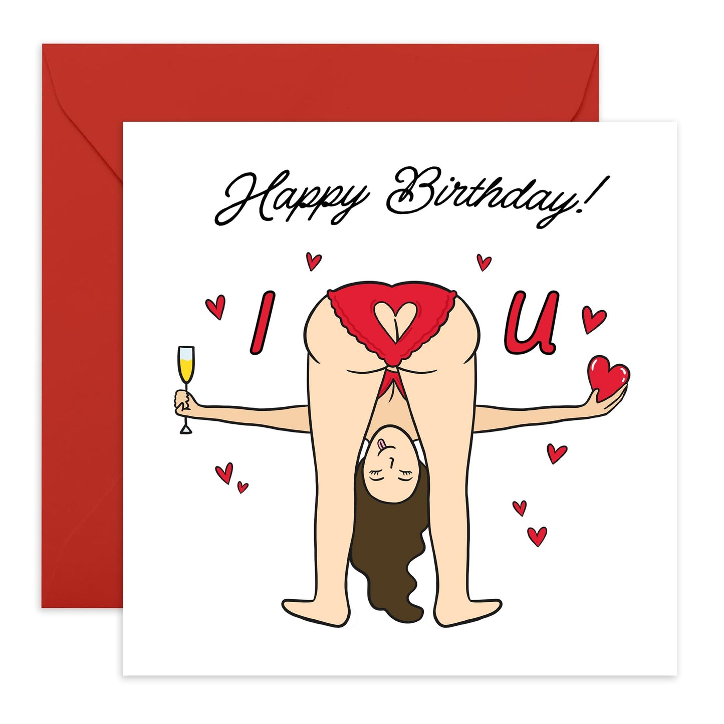 Birthday Cards For Him Her - I Love You Cartoon Bum - Birthday Cards For Wife Husband - Humorous Gift From Friend - Naughty Greeting Cards From Husband - Comes With Fun Stickers By Central 23