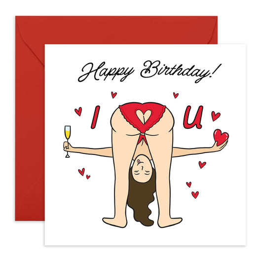 Birthday Cards For Him Her - I Love You Cartoon Bum - Birthday Cards For Wife Husband - Humorous Gift From Friend - Naughty Greeting Cards From Husband - Comes With Fun Stickers By Central 23