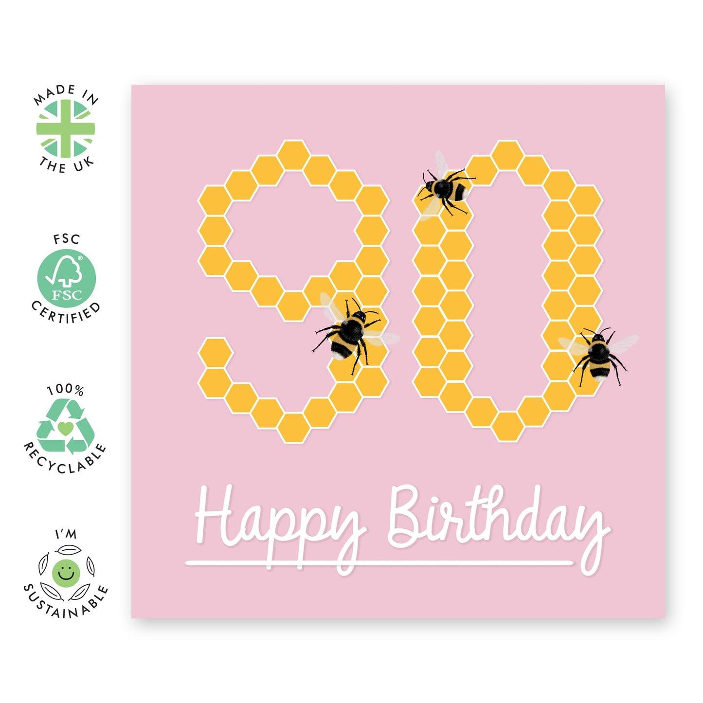 90th Birthday Cards Grandma - Bee Birthday Age 90 - Grandmum Birthday Greeting Card -gifts For Her - Happy Ninetieth Birthday Cards For Grandma Grandmother - Comes With Fun Stickers - By Central 23
