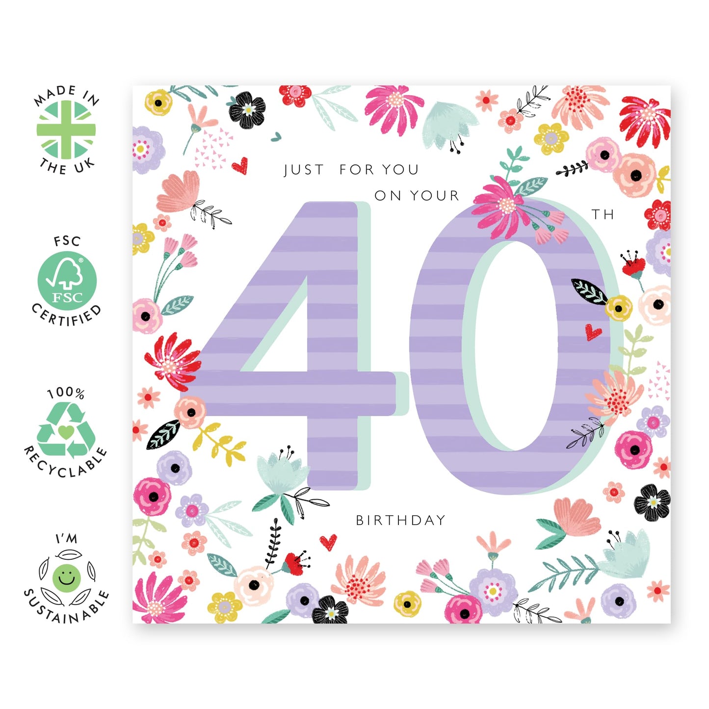 Elegant Birthday Card For Women Age 40 - 40th Birthday Floral Birthday - Happy 40th Birthday Cards For Sister - Floral Bday Cards - Gifts For Friends Aunt Daughter - Comes With Stickers By Central 23
