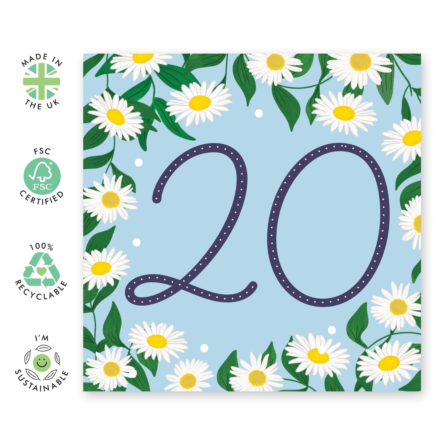 20th Birthday Card For Her - Daisy Chain 20 - Sweet Birthday Card - Women Sister - Happy Twenty Birthday Card - Daughter Sister Niece Friends - Comes With Fun Stickers - By Central 23