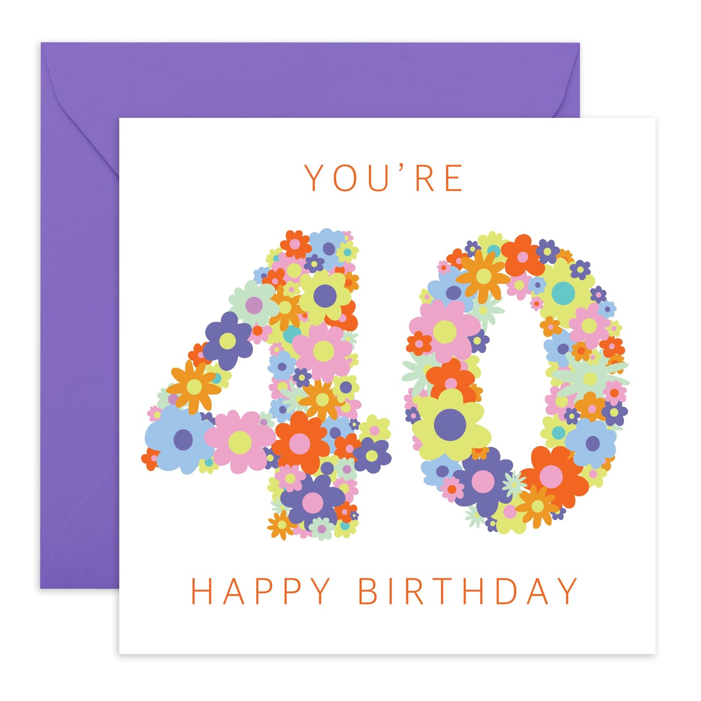 40th Birthday Card For Women - Floral Rainbow Age 40 - Floral Birthday Card - Wife - Mum - Sister - Happy Fortieth Birthday Greeting Card Female Friends - Comes With Fun Stickers - By Central 23