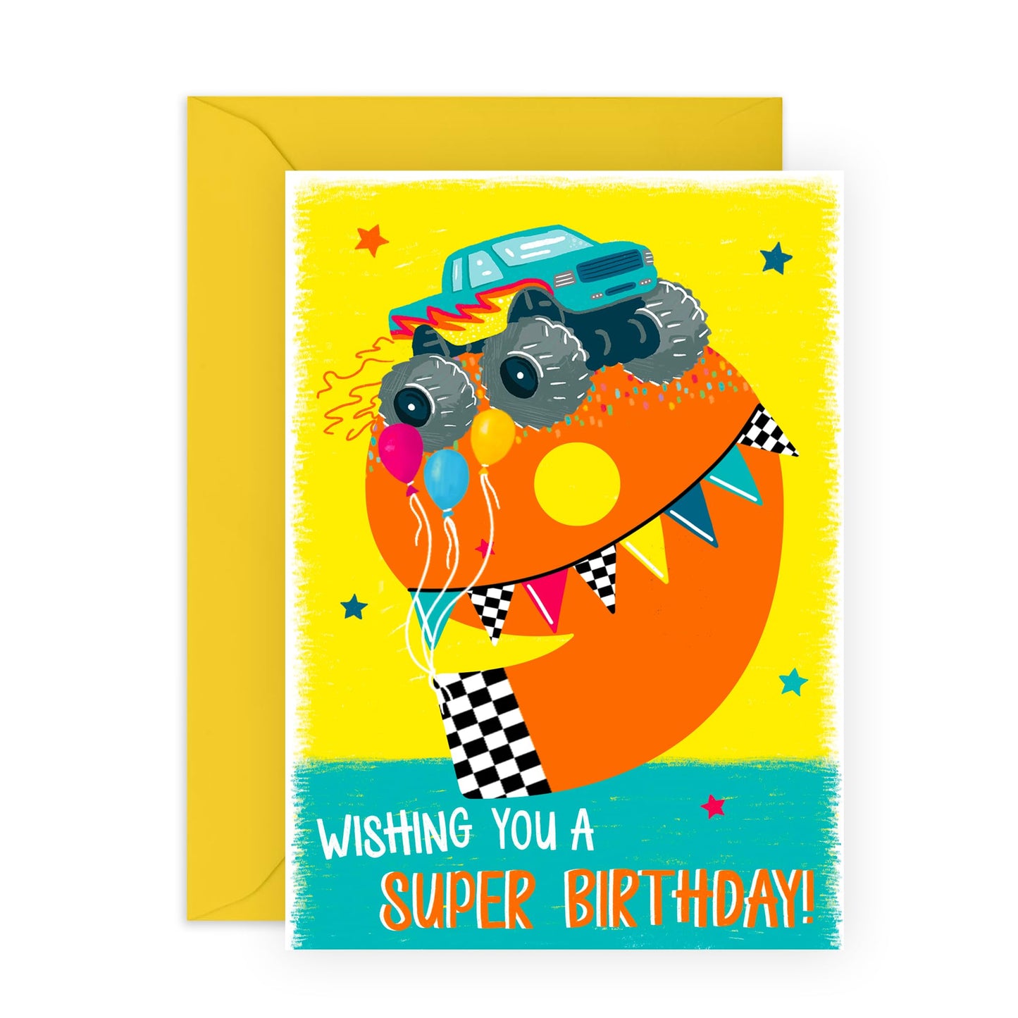 9th Birthday Card Boy Girl Toddler - Wishing You A Super Birthday - Monster Truck - Happy Birthday Card Age Nine - Ninth Bday Gifts For Grandson Goddaughter Kids - Comes With Stickers By Central 23