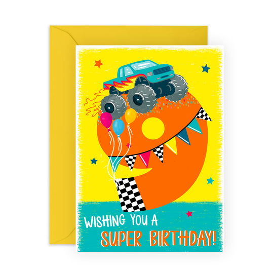9th Birthday Card Boy Girl Toddler - Wishing You A Super Birthday - Monster Truck - Happy Birthday Card Age Nine - Ninth Bday Gifts For Grandson Goddaughter Kids - Comes With Stickers By Central 23