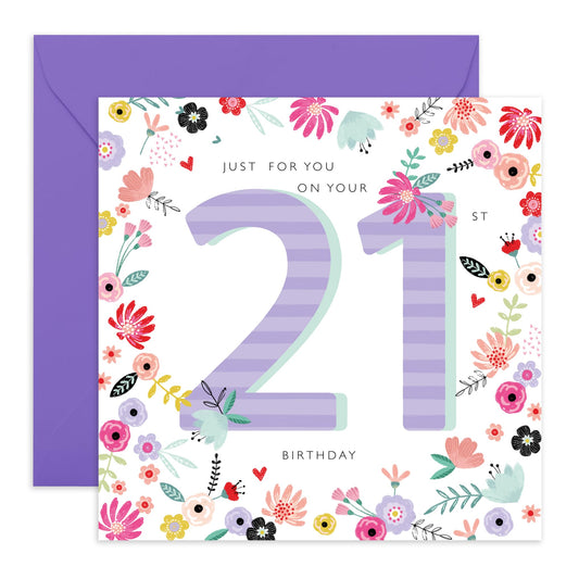 Floral Birthday Card For Age 21 - 21st Birthday Florals - Twenty-first Birthday Greeting Cards - Happy 21st Birthday Cards Daughter - Gifts For Sister Niece - Comes With Fun Stickers By Central 23