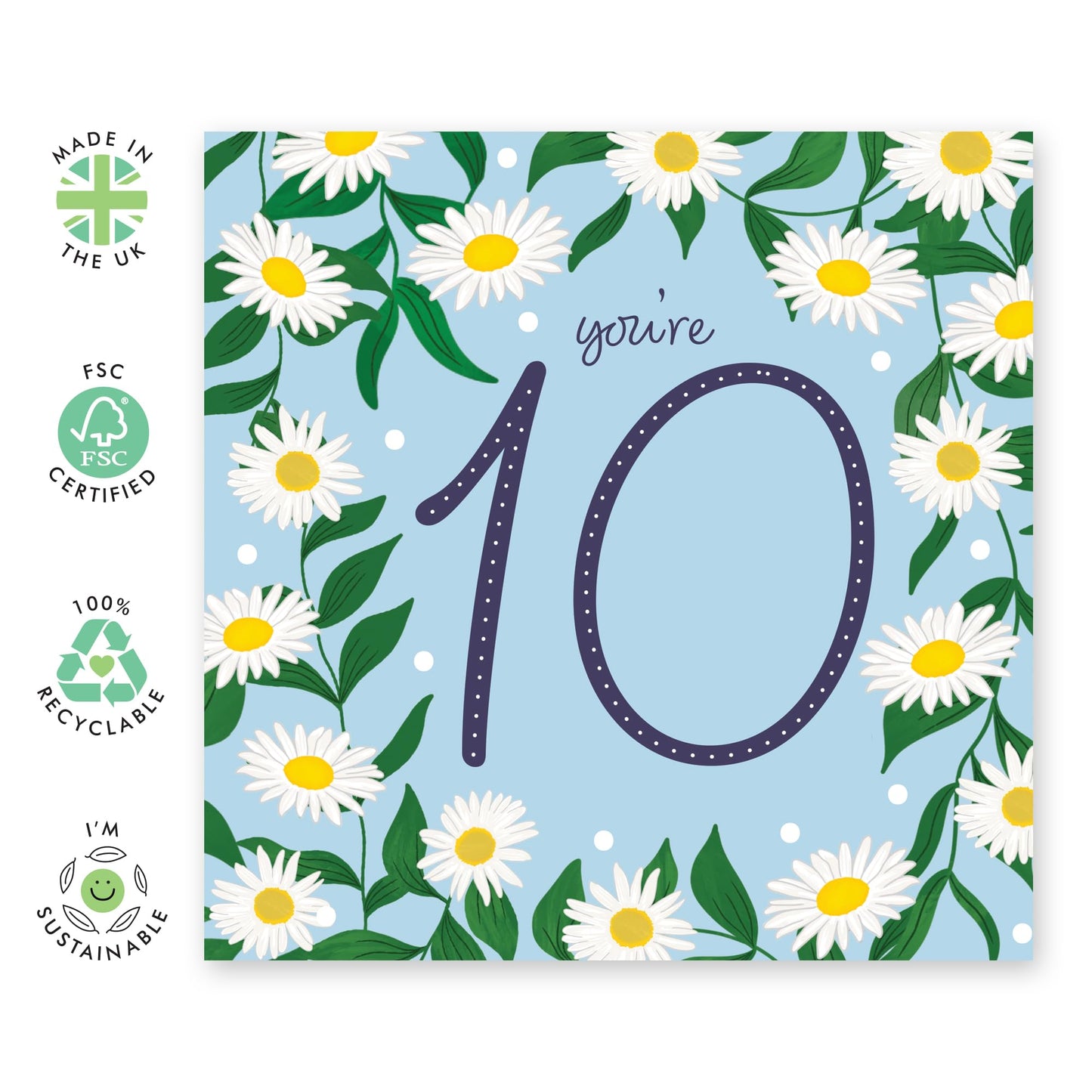 Girl Birthday Card Age 10 - Daisy Chain 10 - Happy Birthday Card Kids Ten Years Old - 10th Bday - Gifts For Daughter Granddaughter Sister Niece - Comes With Fun Stickers - By Central 23