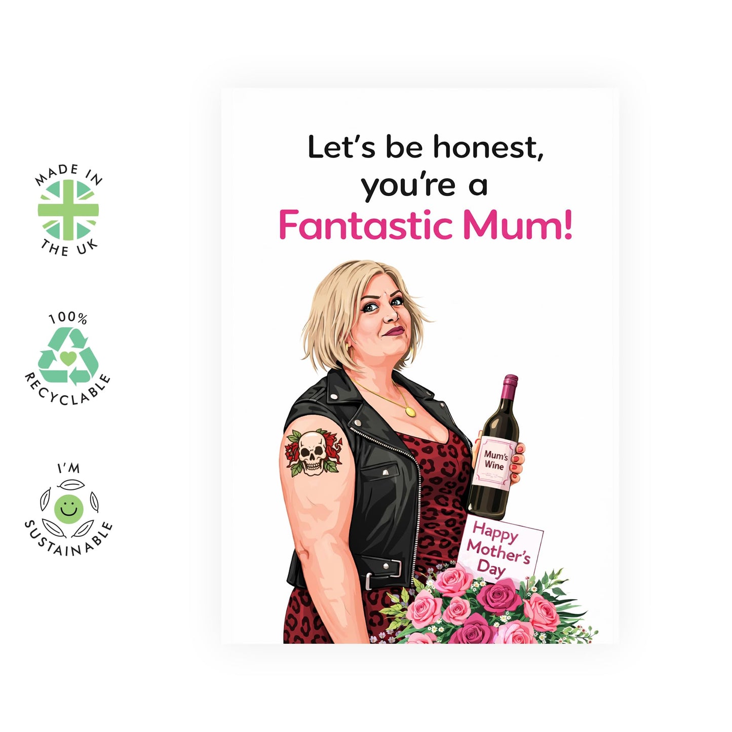 Cool Mother's Day Card – Blonde Mum Wine Humour – Funny Greeting for Rockstar Mums Mam Mummy Mama Wife Aunt Sister Her Women From Daughter Son Kids Husband Partner -Comes with Stickers