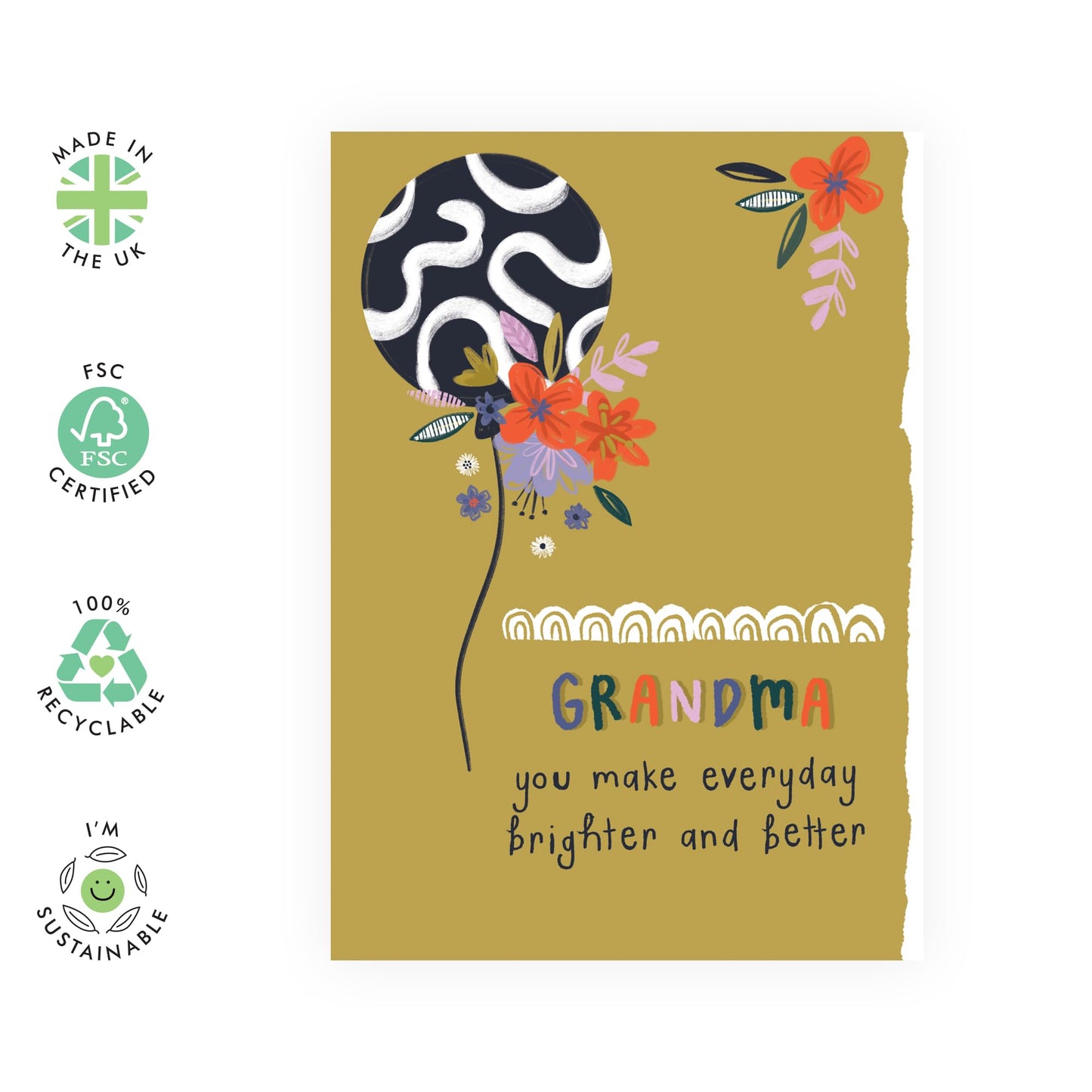 Birthday Cards For Women - Grandma Floral Balloon - Pretty Greeting Cards For Grandma - Floral Birthday Card - Gifts For Her Nana Nanny Grandmother - Comes With Fun Stickers - By Central 23