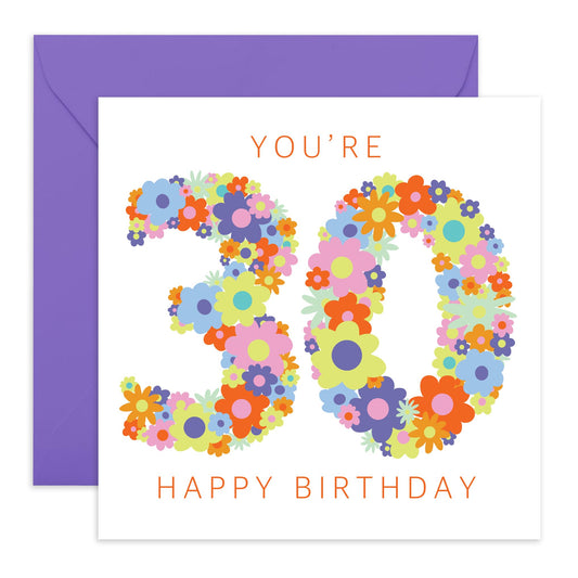 30th Birthday Card For Women - Floral Rainbow Age 30 - Wife - Mum - Sister - Rainbow Birthday Card - Happy Thirtieth Birthday Greeting Card Female Friends - Comes With Fun Stickers - By Central 23