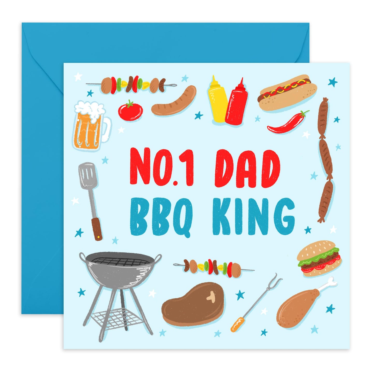 Greeting Card - 'NO. 1 BBQ KING DAD' - Perfect for Celebrating with a Fun BBQ Theme - Ideal for Showing Your Love and Appreciation for the Dad Who Masters the Grill - Comes With Stickers By Central 23