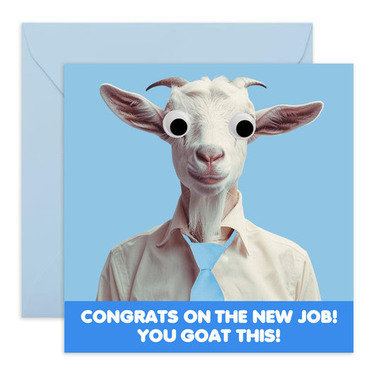 New Job Congratulations Card - 'Goat' - Congrats to Friends, Colleagues, Officemate, Workmate, Coworker, Family, Friends - Adorbale Pet - Comes with Fun Stickers