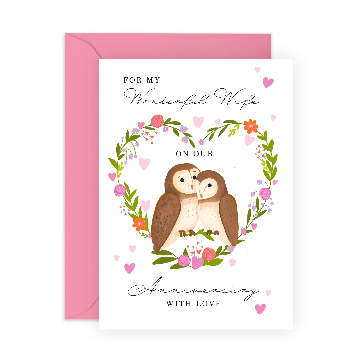 Sweet Anniversary Card - 'OWL WIFE ANNIVERSARY' - Perfect for Celebrating Your Wife with a Touch of Whimsy and Love - Ideal for Marking Special Moments Together - Comes with Stickers by Central 23