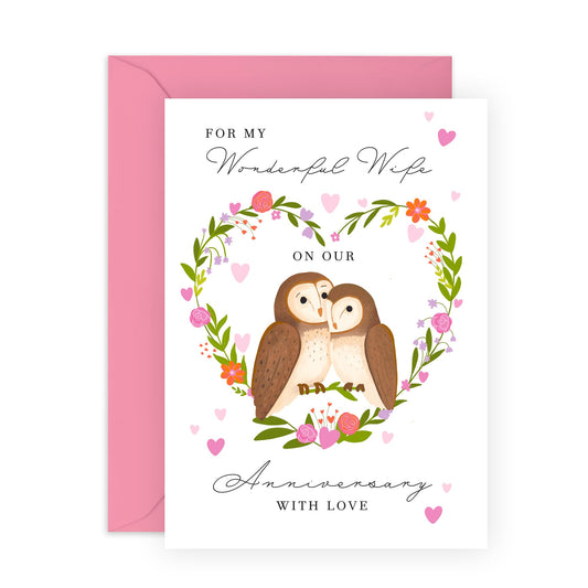 Sweet Anniversary Card - 'OWL WIFE ANNIVERSARY' - Perfect for Celebrating Your Wife with a Touch of Whimsy and Love - Ideal for Marking Special Moments Together - Comes with Stickers by Central 23