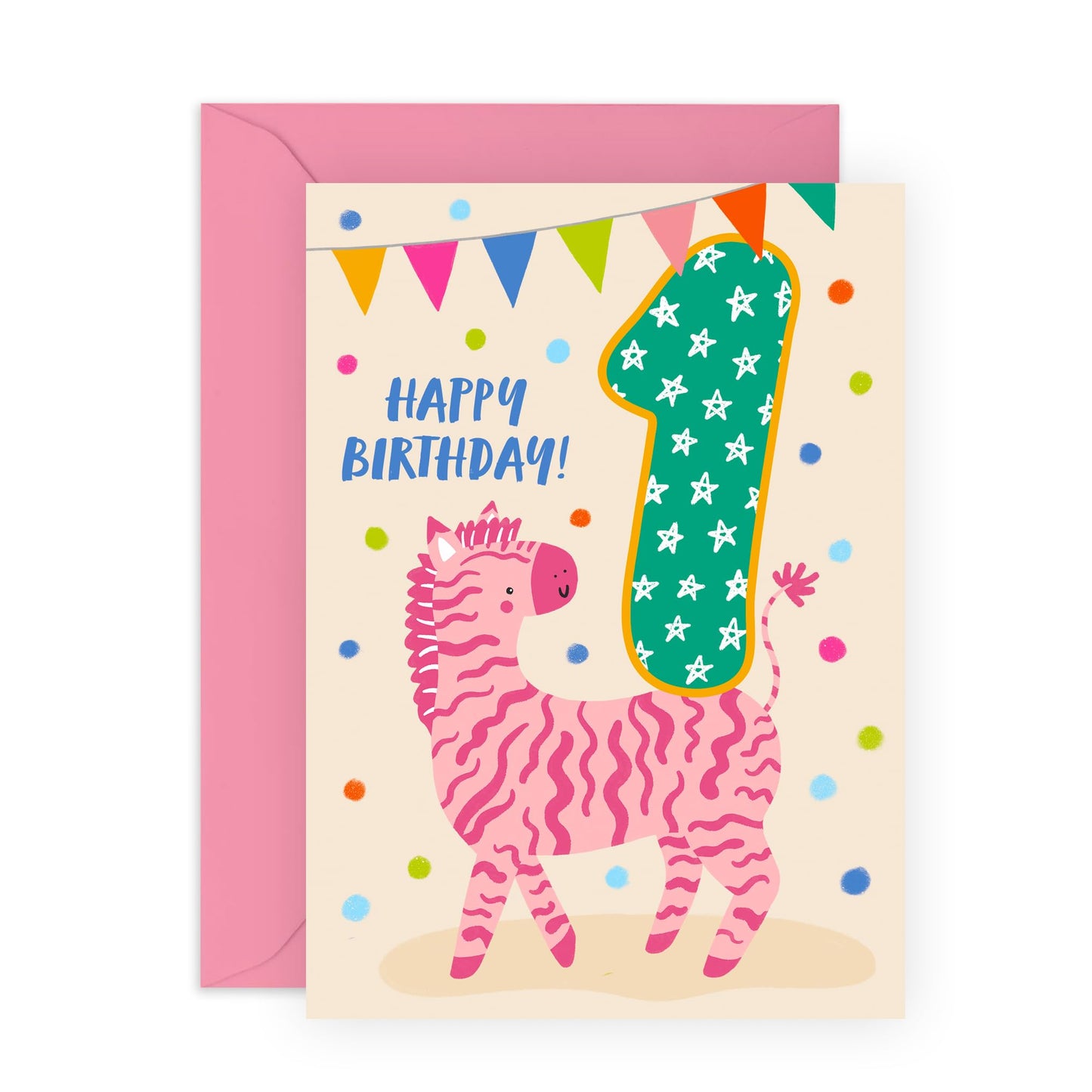 Happy 1st Birthday Cards For Girls Boys - Party Zebra One Year Old - First Birthday Cards For Kids Baby Toddlers - Gifts For Son Daughter Godson Granddaughter - Comes With Cute Stickers By Central 23
