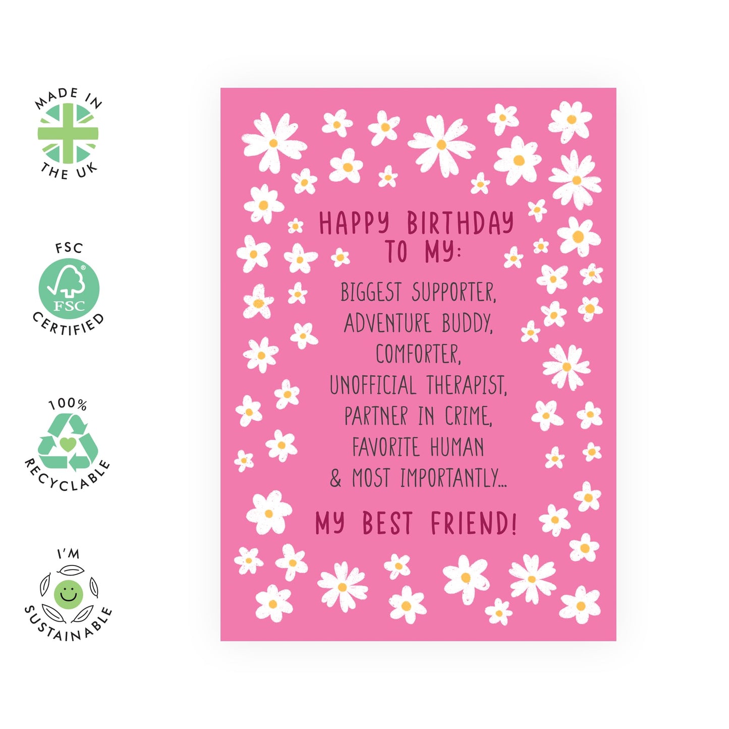 Lovely Birthday Card Defining Friendship - 'Birthday Best Friends Flowers' - Bestie, Girlfriends, BFF, Her, Sister, Sis, Partners - Biggest Supporter & Adventure Buddy - Comes with Fun Stickers