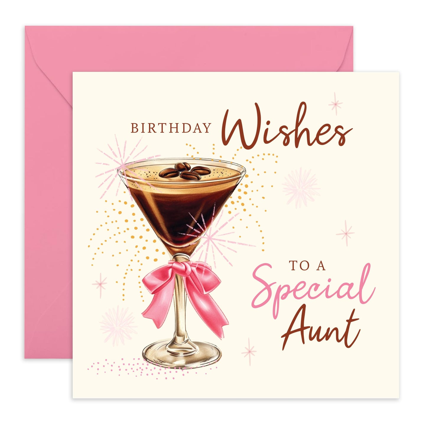 Best Wishes Birthday Card - 'Special Aunt Birthday' - Presents for Auntie, Family, Relatives from Nephew or Niece - Wine Glass - Comes with Fun Stickers