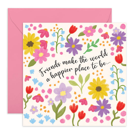 Friendly Greeting Card - 'Friends Flowers' - Gift for Besties, Best Friends, Colleagues, Coworkers, BFF, Cousin, Coworkers, Sis, Family - Floral - Comes with Fun Stickers