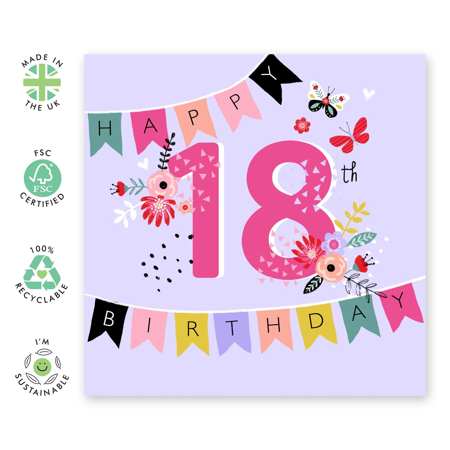 18th Birthday Card - 18 Happy Birthday Garland - Happy Eighteenth Birthday Cards - 18 Year Old Gifts For Best Friend Women Her - Floral Bday Card - From Mum Dad - Comes With Stickers By Central 23