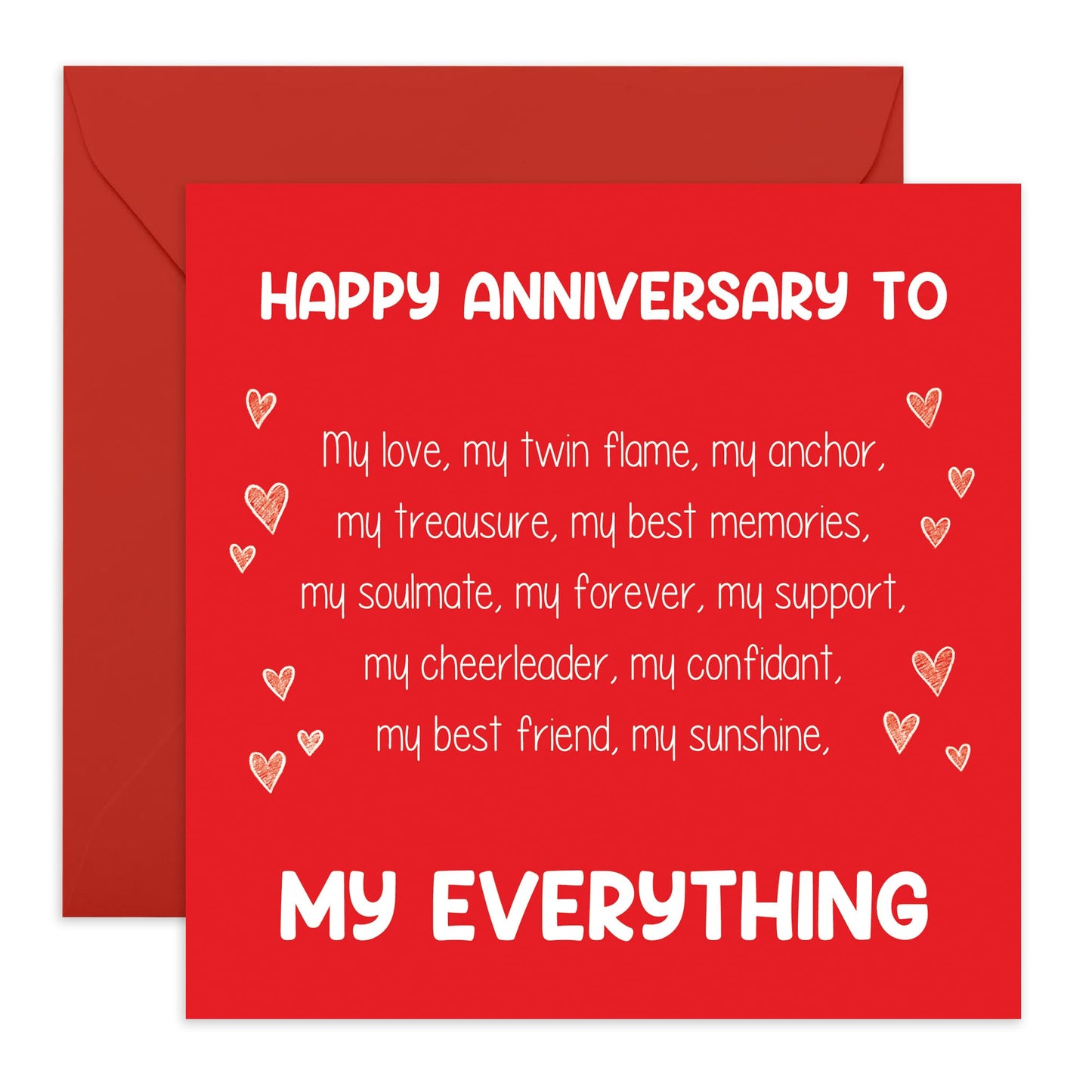Romantic Red Anniversary Card - "Happy Anniversary to My Everything" - Heartfelt Love Greeting Card for Partner, Husband, Wife, Boyfriend, or Girlfriend- Comes with Fun Stickers