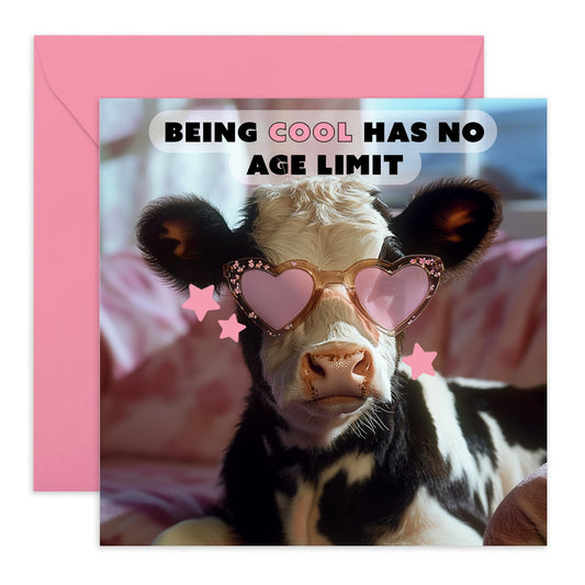 Funny Birthday Cards For Women - Being Cool Has No Age Limit Cow - Sister Birthday Cards - Mum Birthday Card - Hilarious Gifts For Her Female Friends - Comes With Cute Stickers By Central 23