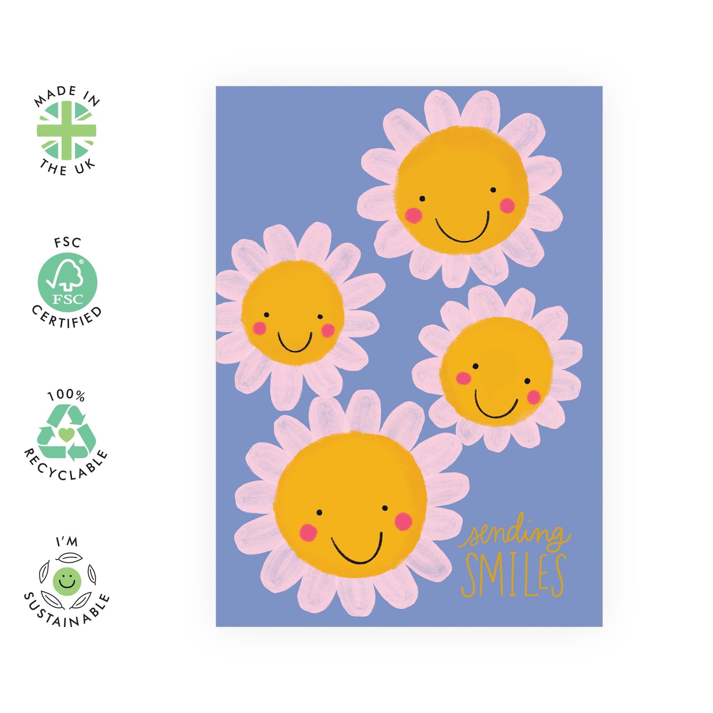 Cheering Up Card Women, Men - Sending Smiles – Cheerful Daisy Flowers for Motivation - Gifts for Friends, Bestie, Family, Son, Daughter, Niece, Nephew, Colleagues, Him, Her - Comes with Stickers