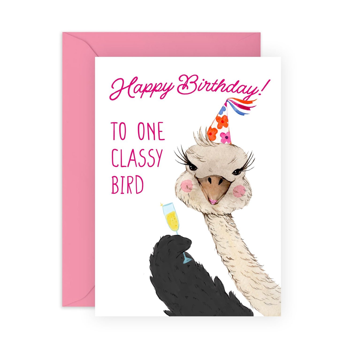 Sassy Birthday Card For Her - 'To One Classy Bird' - Gifts for Women, Ladies, Besties, BFF, Best Friends, Colleagues, Girlfriend - A Toast - Comes with Fun Stickers