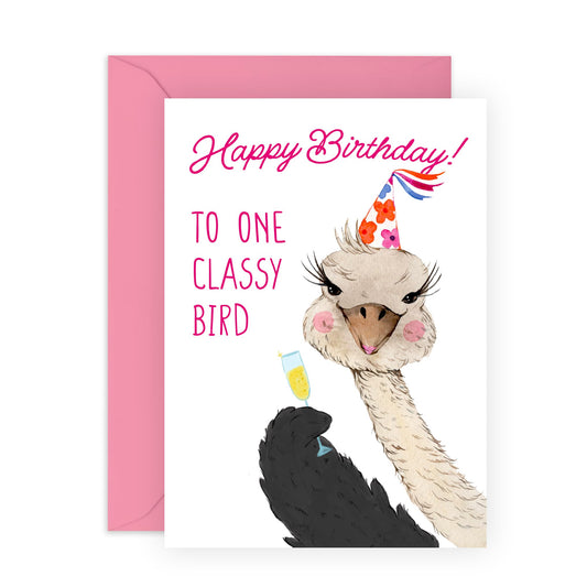 Sassy Birthday Card For Her - 'To One Classy Bird' - Gifts for Women, Ladies, Besties, BFF, Best Friends, Colleagues, Girlfriend - A Toast - Comes with Fun Stickers