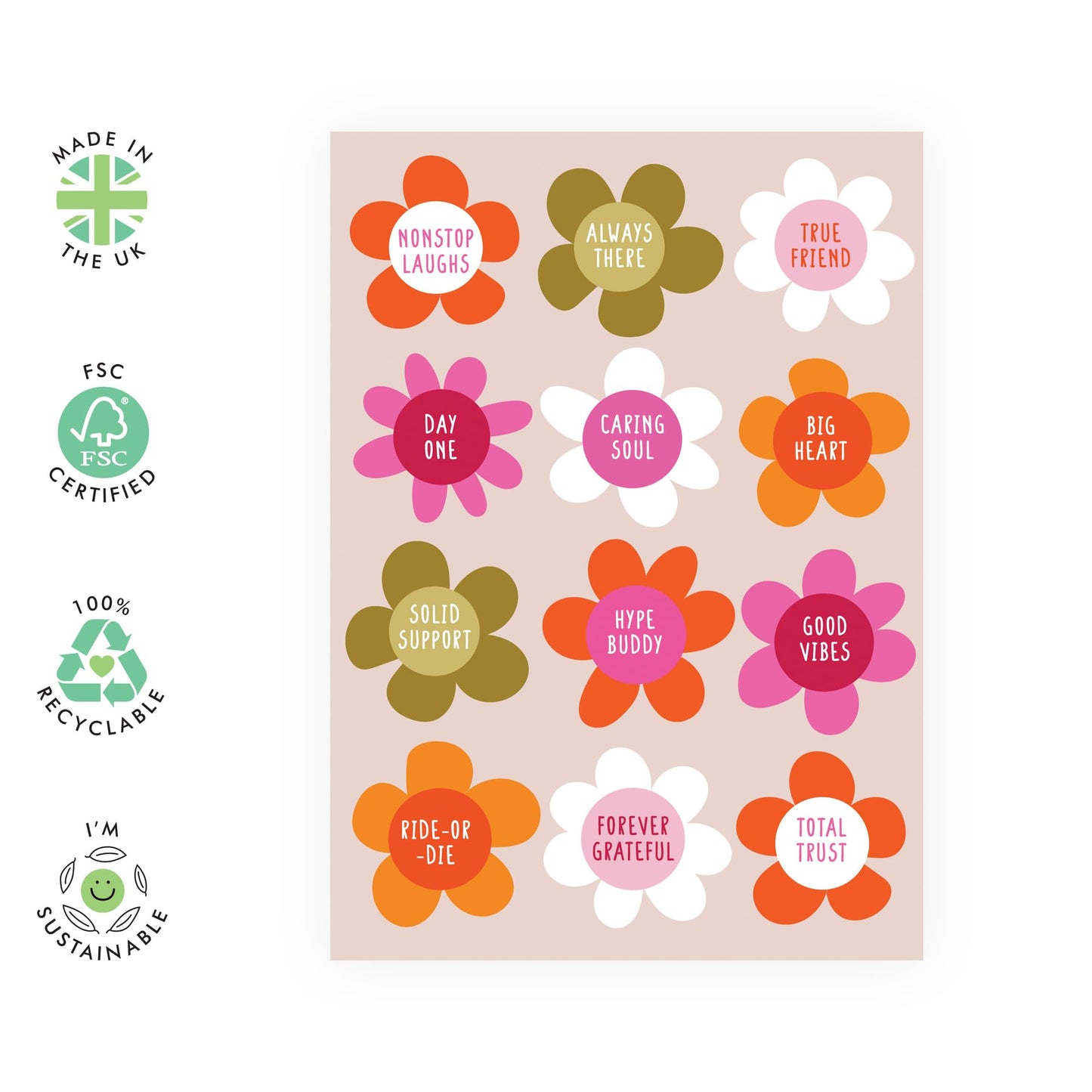 Positivity & Good Vibes Greeting Card - 'Positive Flowers' - Gifts for Best Friends, Besties, BFF,Girlfriends, Sister, Sis, Gals, Colleagues, Co-workers - Inspiring- Comes with Fun Stickers