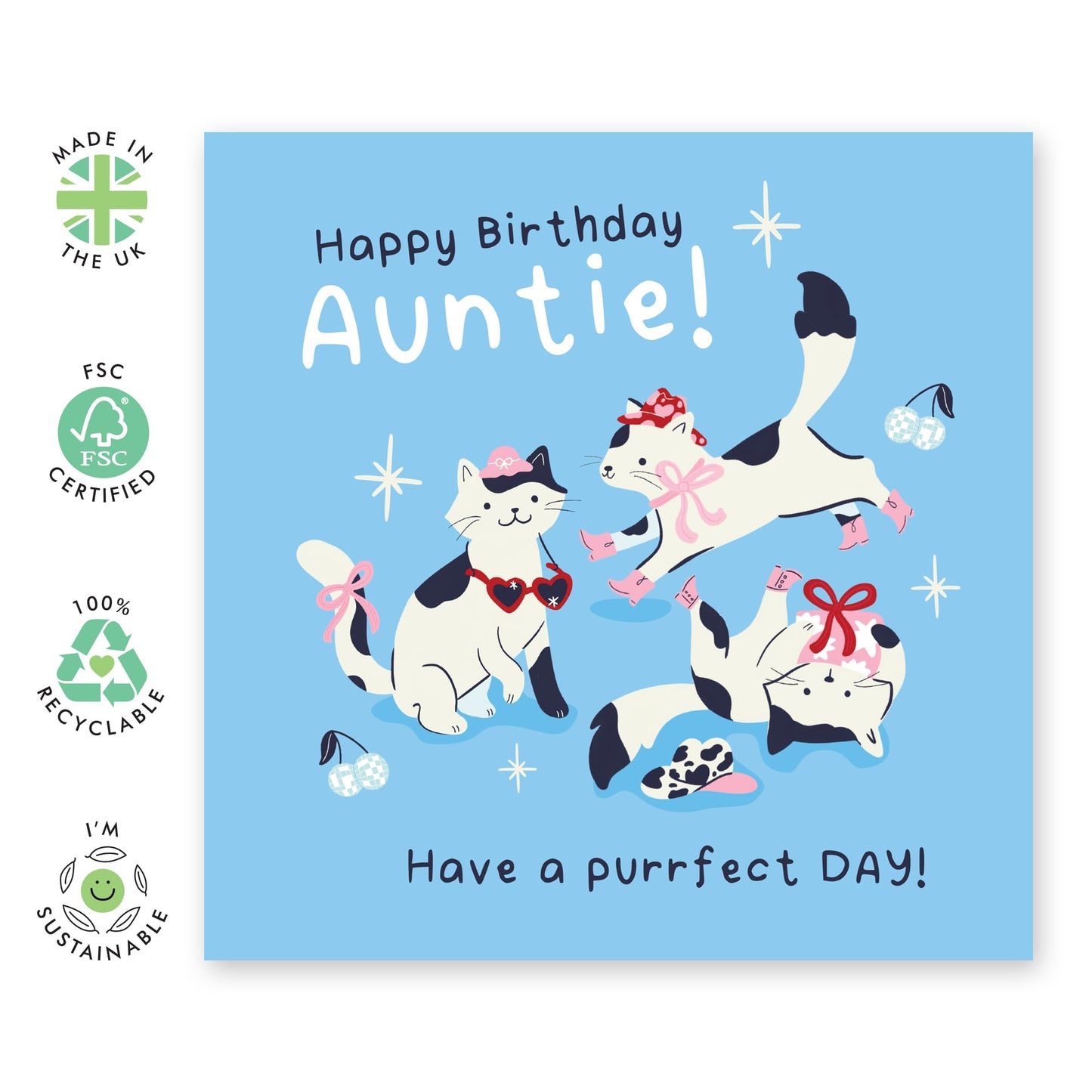 Adorbale Cats Birthday Card - 'Purrfect Cat Auntie' - Gifts for Aunt, Family, Relatives from Niece & Nephew - Meows - Comes with Fun Stickers