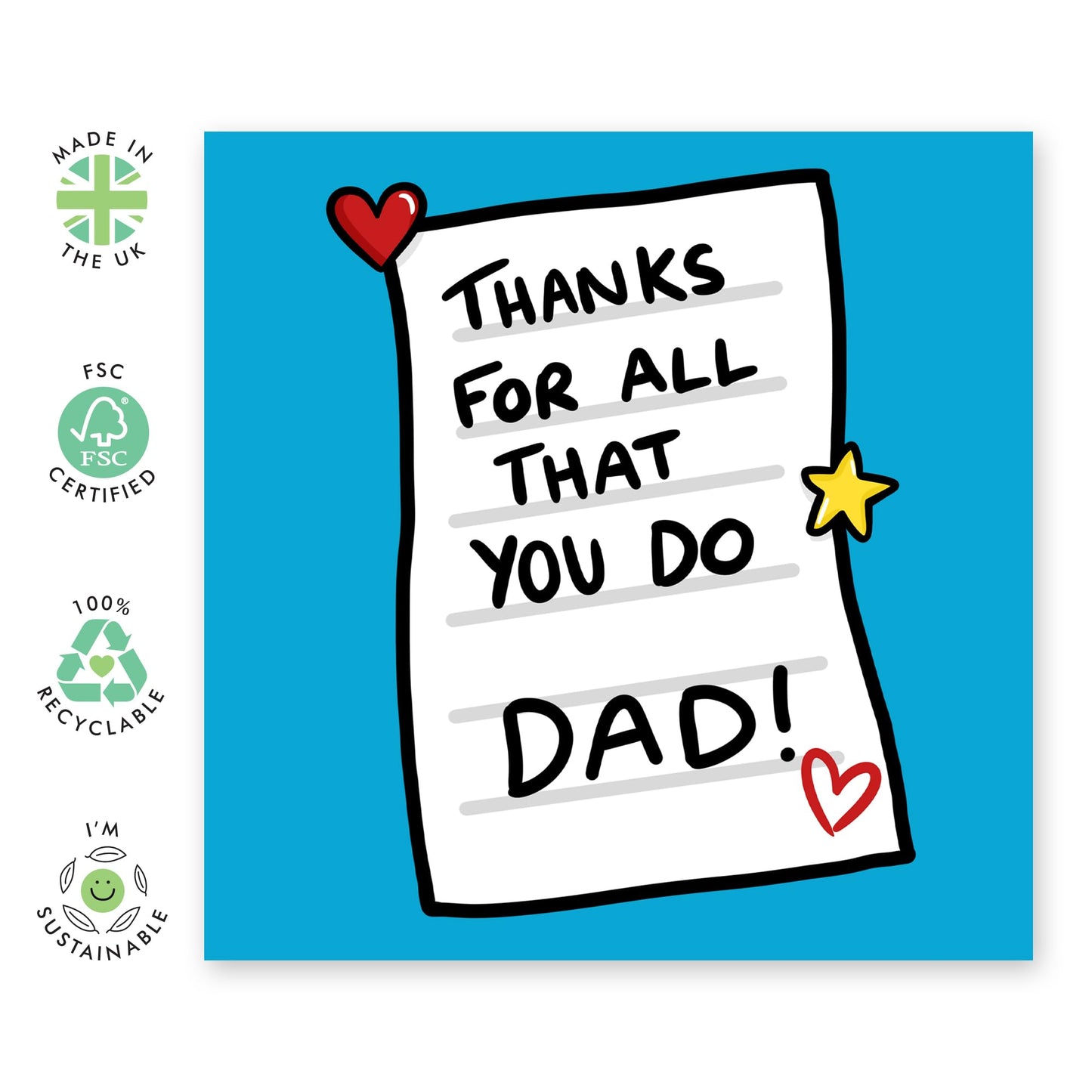 Thank You Cards For Dad - For All That You Do - Dad Birthday Card - Appreciation Cards For Father Daddy Papa Pop - Father’s Day Card - Comes With Stickers - By Central 23