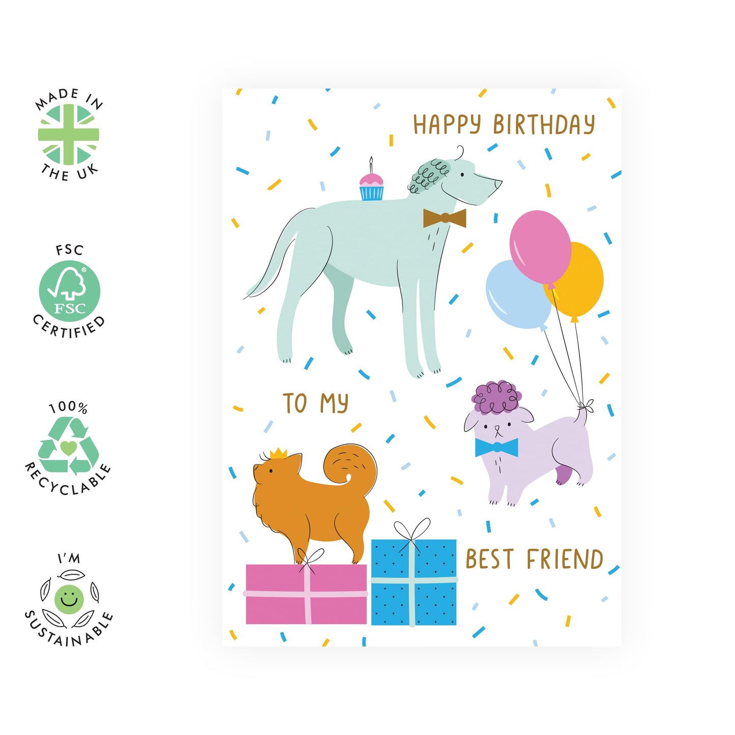 Best Friend Birthday Card - Birthday To My Best Friend Dogs - Cheeky Greeting Cards For Her - Bestie Bff - Gifts For Her Sister Mum Women Ladies - Comes With Stickers By Central 23