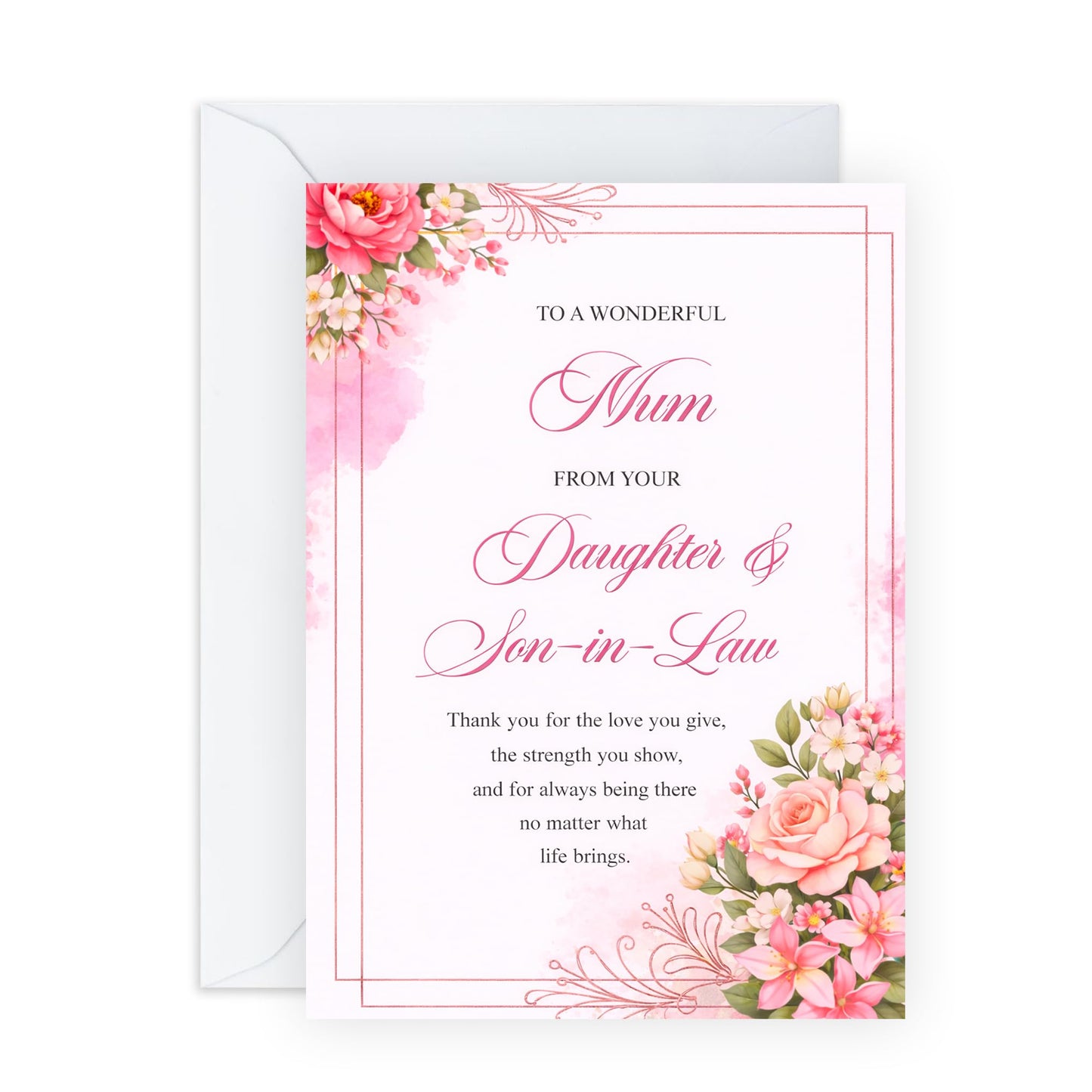 Mother’s Day Card from Daughter and Son-in-Law - ‘To a Wonderful Mum’ Elegant Floral Greeting Card - Thoughtful Verse Keepsake for Mummy - Made in UK - Includes Premium White Envelope
