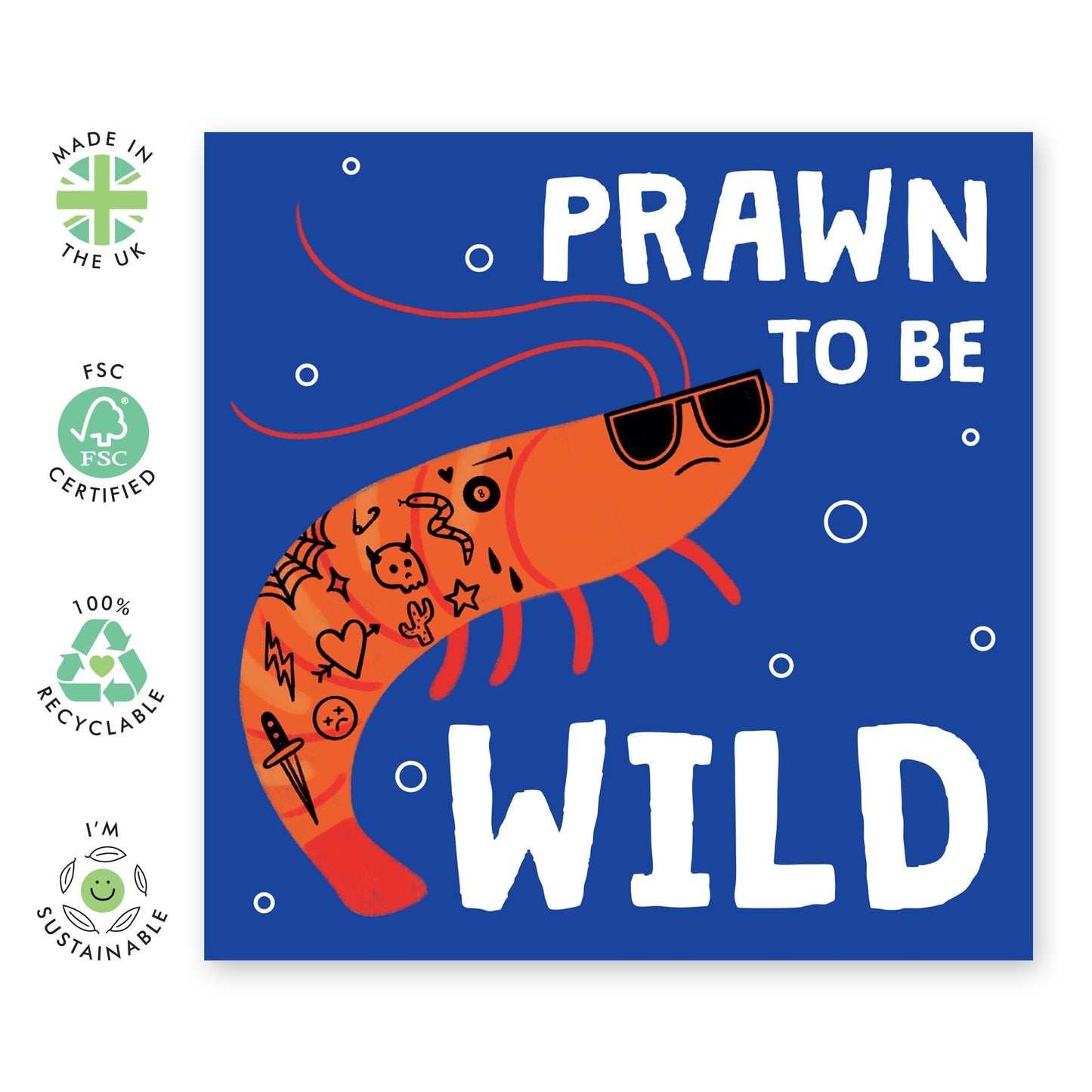 Cool & Cute Birthday Card - 'Prawn To Be Wild' - Gift to Friends, Wife, Husband, Buddies, Sister, Brother, Coworkers - Seafood - Comes with Fun Stickers