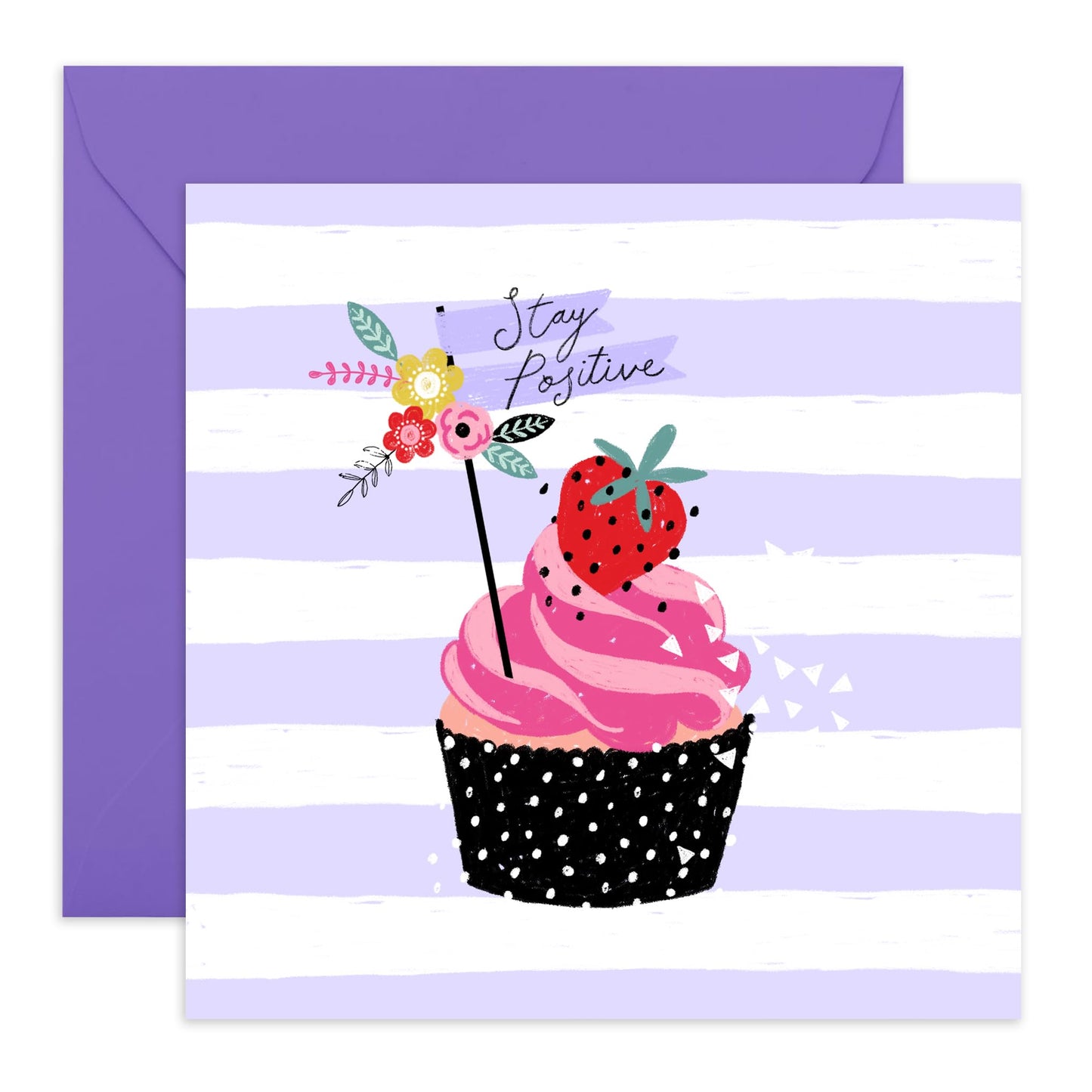 Stay Positive Cards And Envelope - Get Well 3 - Encouragement Cards For Men Women - Floral Greeting Card - For Girl Friends - Speedy Recovery Him Her - Comes With Stickers - By Central 23