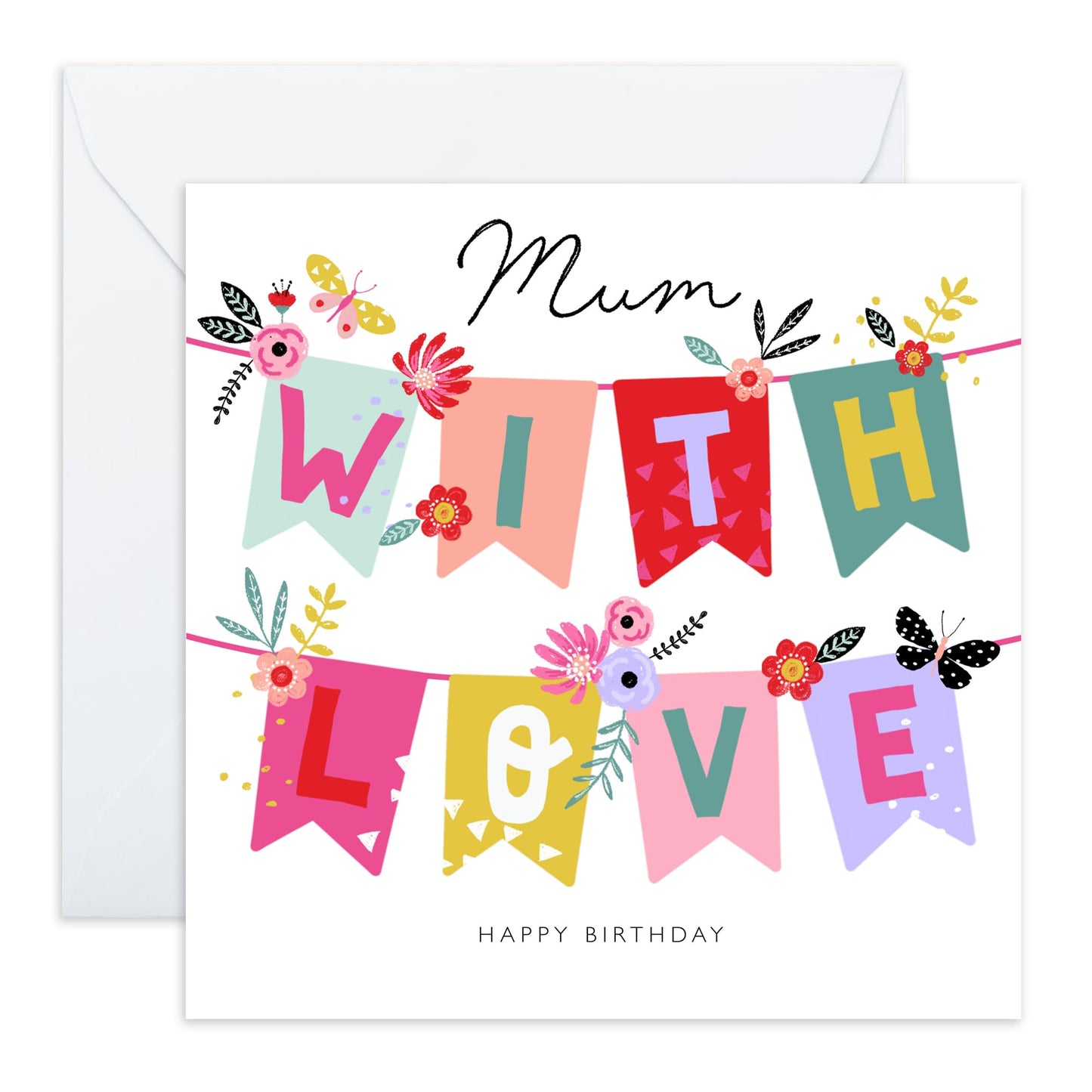 Birthday Card For Mum -mum With Love Bunting - Greeting Card For Mummy - Pretty Greeting Cards For Mummy - Birthday Card For Mother From Son Daughter - Comes With Fun Stickers - By Central 23