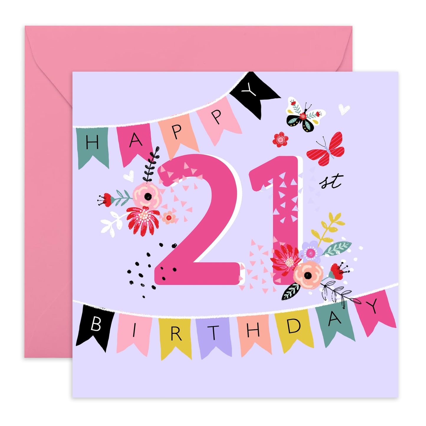 21st Birthday Card For Her - Birthday 21st Banner - Women Sister - Happy Twenty-first Floral Birthday Card - Daughter Niece - From Mum Dad - Women Friends - Comes With Fun Stickers By Central 23