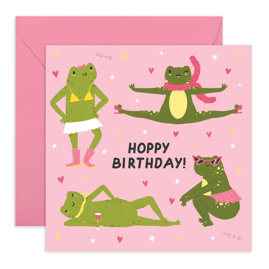 Hoppy Birthday Card for Women - Fun Frog-Themed Greeting Card for Friends, Her, Auntie, Mum, Besties, BFF, Sister - Cute Poses - Comes with Fun Stickers