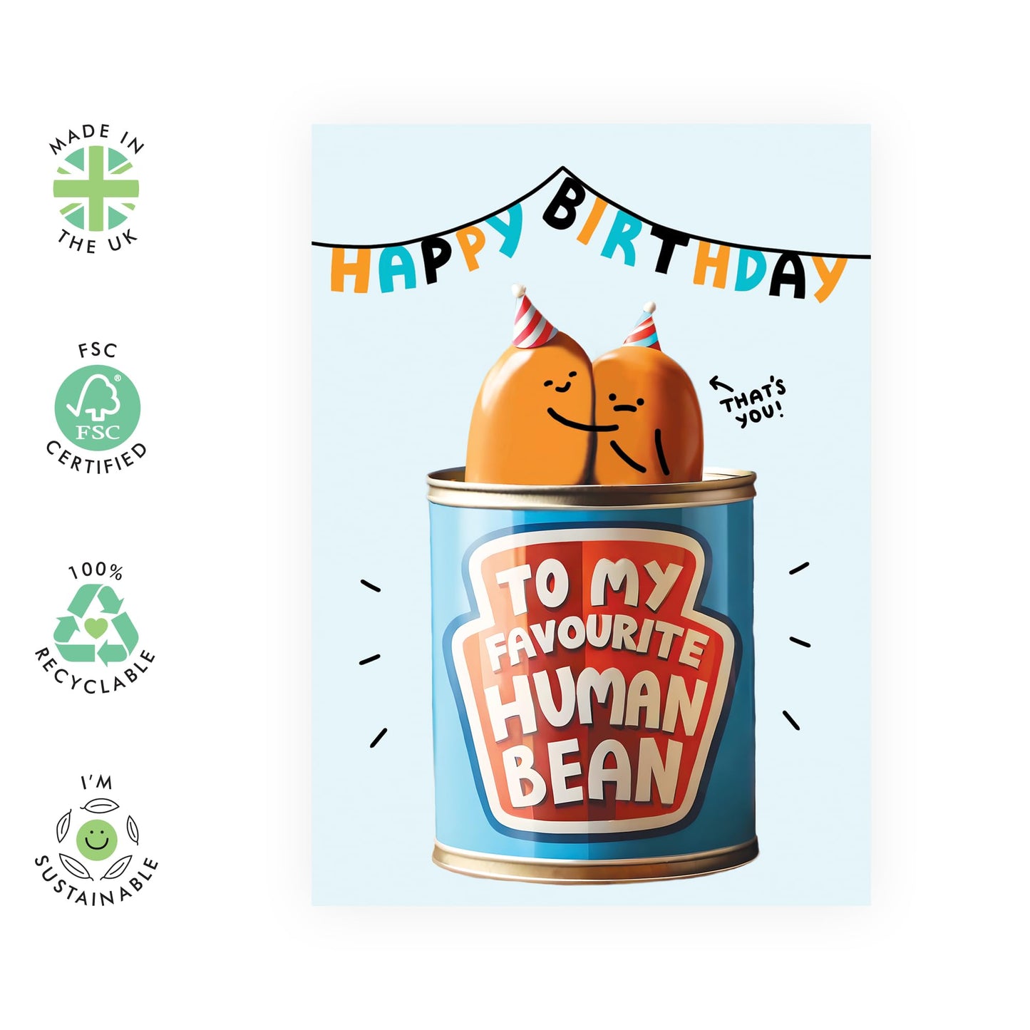 Birthday Card - 'FAVOURITE HUMAN BEAN' - Perfect for Celebrating Someone Special with a Touch of Affection and Fun - Ideal for Birthdays and Adding a Personal Touch - Comes with Stickers by Central 23