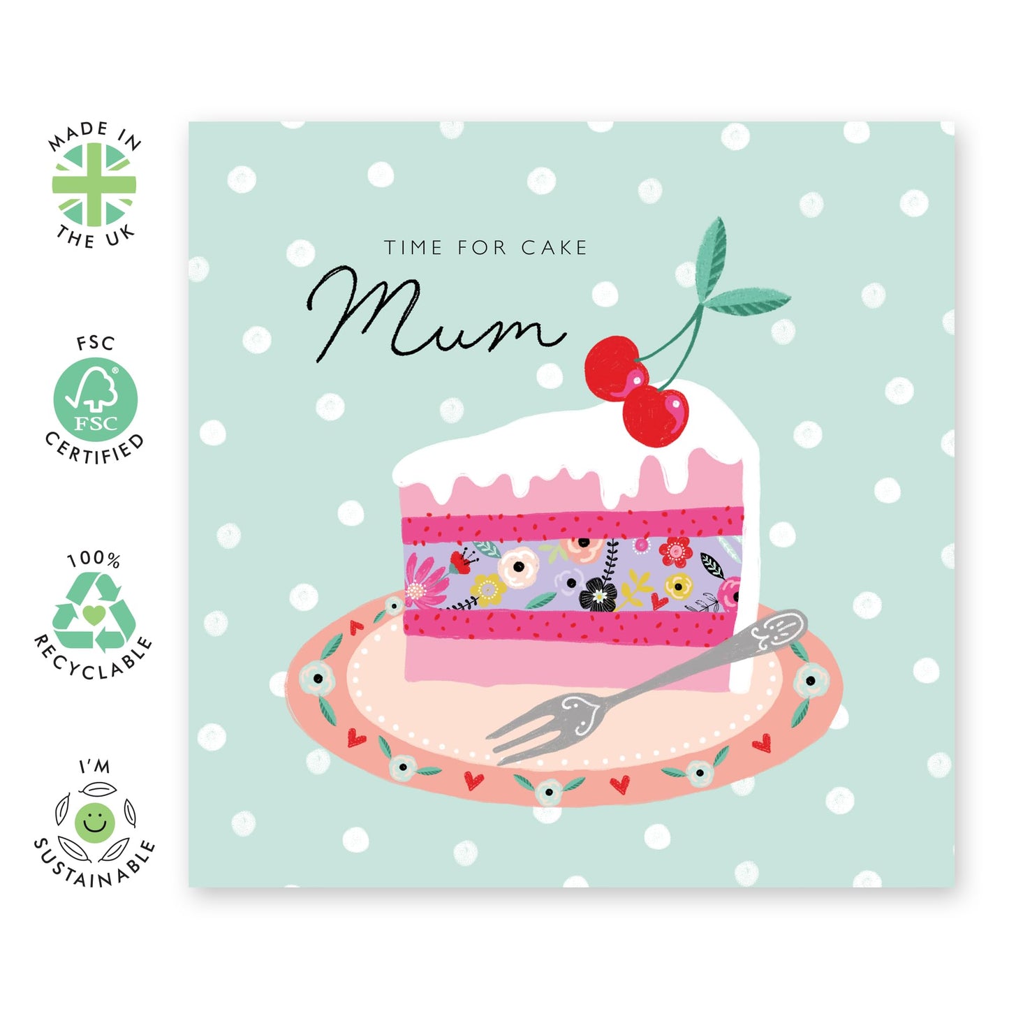 Birthday Card For Mum - Time For Cake Mum - Greeting Cards For Mum - Pretty Greeting Cards For Mummy - Birthday Card For Mother From Son Daughter - Comes With Fun Stickers - By Central 23