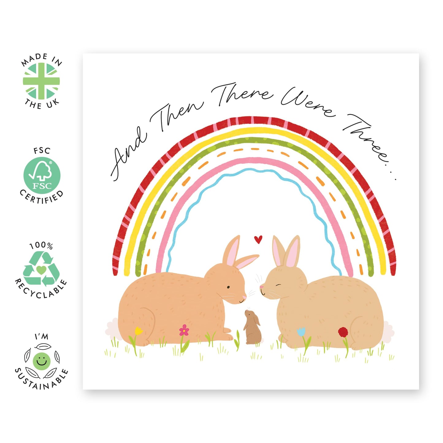 Newborn Baby Congratulations Card - 'New Baby Then There Were Three' - Gifts for BFF, Bestie, Sister, Brother, Relatives, New Parents, Cousin, Son, Daughter - Family - Comes with Fun Stickers