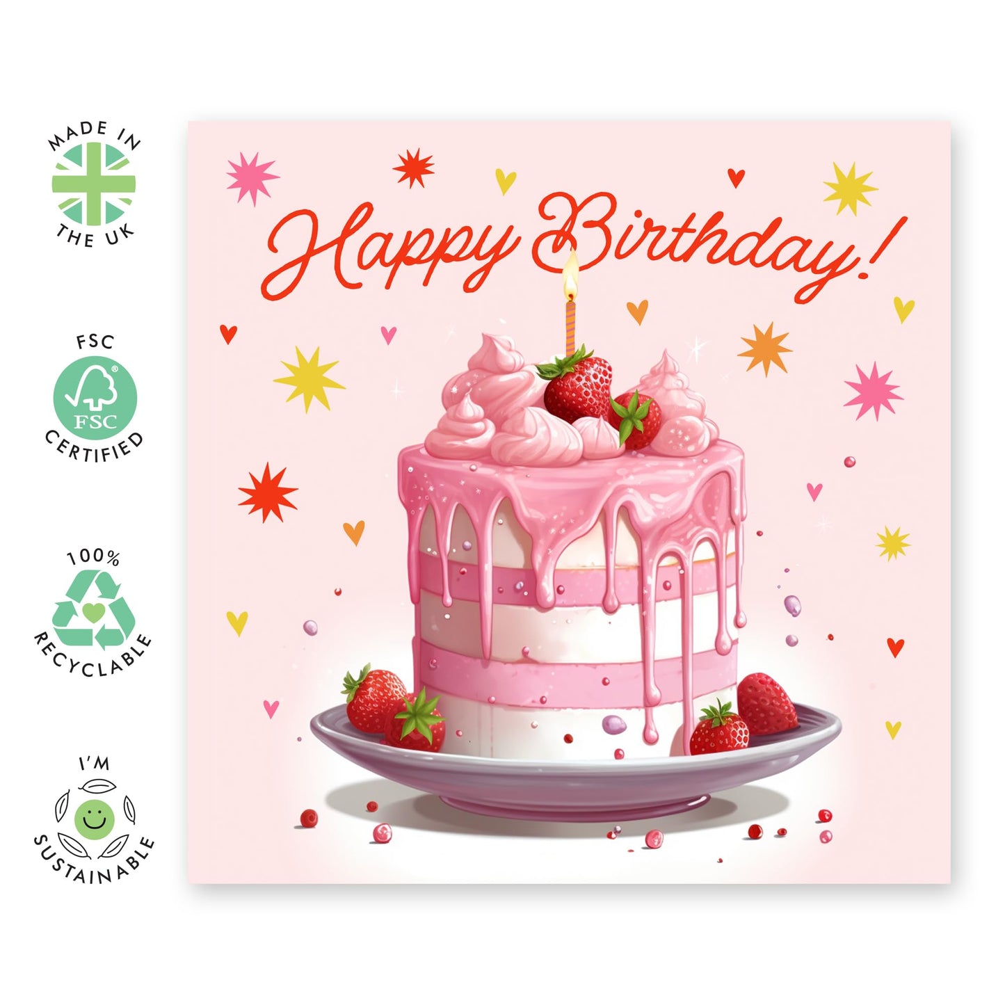 Girls Birthday Cards For Kids - Happy Birthday Cake - Granddaughter Birthday Cards - Pink Birthday Cake - Cheer Up Gifts For Women - Comes With Fun Stickers By Central 23