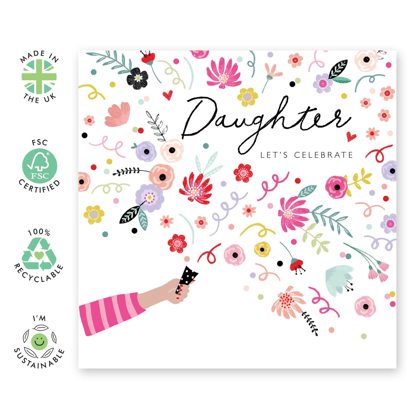 Daughter Celebration Card - Floral Cards And Envelopes For Women- Love Cards For Her - Daughter Birthday Card - Congratulations Well Done Gifts For Girls Female - Comes With Stickers By Central 23